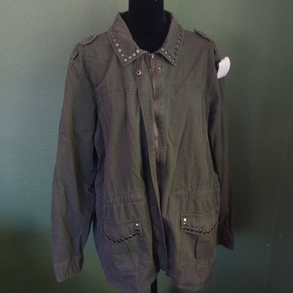 XL Studded Denim Jacket Green-Gray